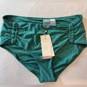 CALIA Mid-Rise Adjustable Swim Bottom UPF 50+ Jungle Green Lycra Size M